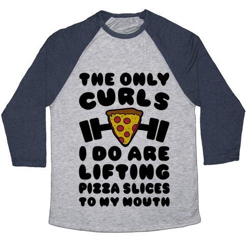 Virgin Teez  Baseball Tee Unisex Tri-Blend Baseball Tee / small / Athletic Gray / Navy I LIFT PIZZA UNISEX TRI-BLEND BASEBALL TEE