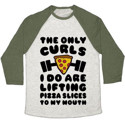Virgin Teez  Baseball Tee Unisex Tri-Blend Baseball Tee / small / Oatmeal / Moss I LIFT PIZZA UNISEX TRI-BLEND BASEBALL TEE