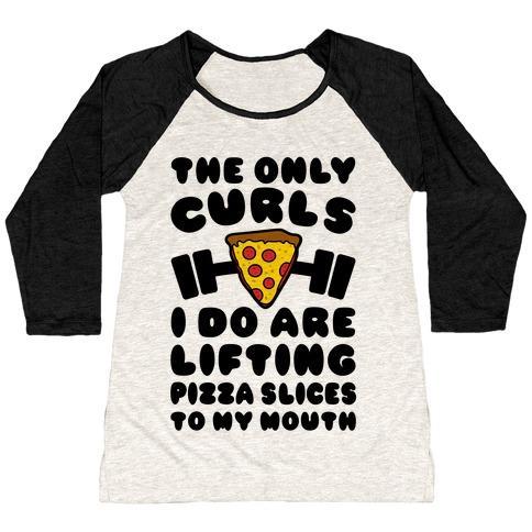 Virgin Teez  Baseball Tee Women's Tri-Blend Baseball Tee / small / Oatmeal / Black I LIFT PIZZA WOMEN'S TRI-BLEND BASEBALL TEE