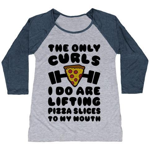 Virgin Teez  Baseball Tee Women's Tri-Blend Baseball Tee / small / Athletic Gray / Navy I LIFT PIZZA WOMEN'S TRI-BLEND BASEBALL TEE