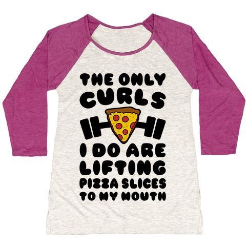 Virgin Teez  Baseball Tee Women's Tri-Blend Baseball Tee / small / Oatmeal / Berry I LIFT PIZZA WOMEN'S TRI-BLEND BASEBALL TEE