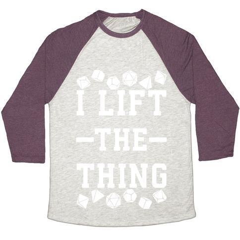 Virgin Teez  Baseball Tee Unisex Tri-Blend Baseball Tee / small / Oatmeal / Maroon I LIFT THE THING UNISEX TRI-BLEND BASEBALL TEE
