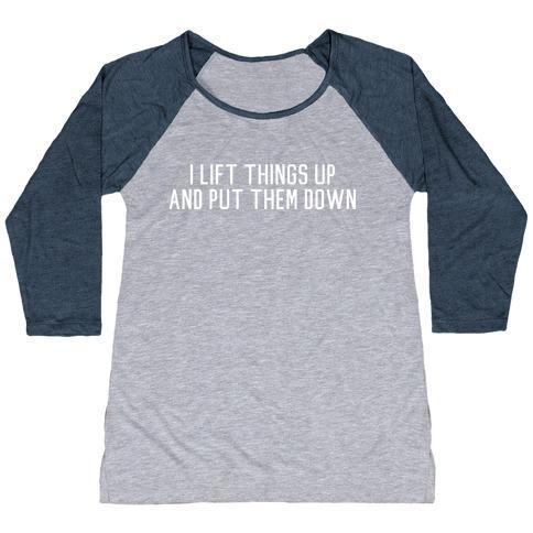 Virgin Teez  Baseball Tee Women's Tri-Blend Baseball Tee / small / Athletic Gray / Navy I LIFT THINGS UP AND PUT THEM DOWN WOMEN'S TRI-BLEND BASEBALL TEE