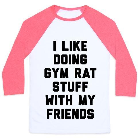 Virgin Teez  Baseball Tee Unisex Classic Baseball Tee / x-small / White/Neon Pink I LIKE DOING GYM RAT STUFF WITH MY FRIENDS UNISEX CLASSIC BASEBALL TEE