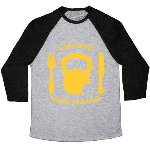 Virgin Teez  Baseball Tee Unisex Tri-Blend Baseball Tee / small / Athletic Gray / Black I LIKE EXERCISING BECAUSE I LOVE EATING UNISEX TRI-BLEND BASEBALL TEE