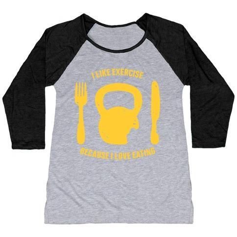 Virgin Teez  Baseball Tee Women's Tri-Blend Baseball Tee / small / Athletic Gray / Black I LIKE EXERCISING BECAUSE I LOVE EATING WOMEN'S TRI-BLEND BASEBALL TEE