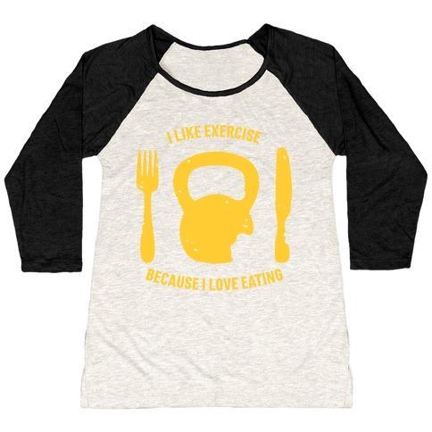 Virgin Teez  Baseball Tee Women's Tri-Blend Baseball Tee / small / Oatmeal / Black I LIKE EXERCISING BECAUSE I LOVE EATING WOMEN'S TRI-BLEND BASEBALL TEE