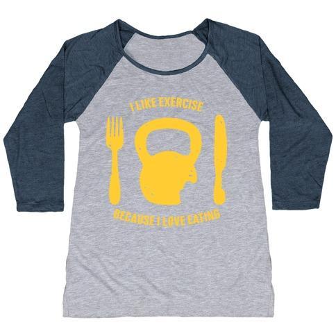 Virgin Teez  Baseball Tee Women's Tri-Blend Baseball Tee / small / Athletic Gray / Navy I LIKE EXERCISING BECAUSE I LOVE EATING WOMEN'S TRI-BLEND BASEBALL TEE