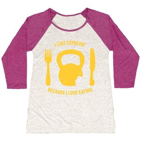 Virgin Teez  Baseball Tee Women's Tri-Blend Baseball Tee / small / Oatmeal / Berry I LIKE EXERCISING BECAUSE I LOVE EATING WOMEN'S TRI-BLEND BASEBALL TEE