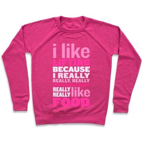 Virgin Teez  Pullover Crewneck Sweatshirt / x-small / Deep Pink I LIKE LIFTING (FOOD) CREWNECK SWEATSHIRT