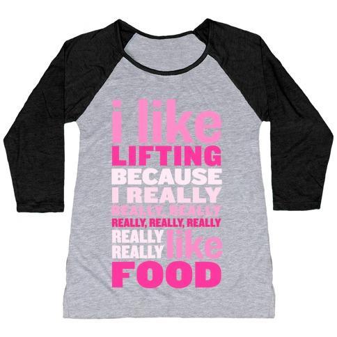 Virgin Teez  Baseball Tee Women's Tri-Blend Baseball Tee / small / Athletic Gray / Black I LIKE LIFTING (FOOD) WOMEN'S TRI-BLEND BASEBALL TEE