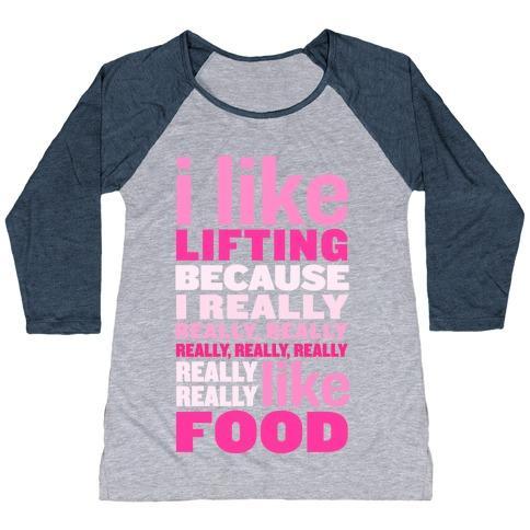 Virgin Teez  Baseball Tee Women's Tri-Blend Baseball Tee / small / Athletic Gray / Navy I LIKE LIFTING (FOOD) WOMEN'S TRI-BLEND BASEBALL TEE