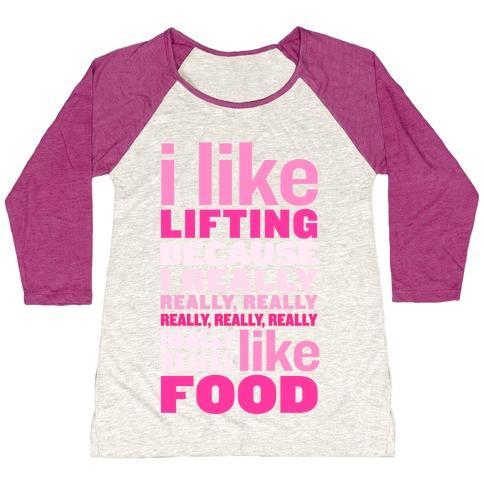 Virgin Teez  Baseball Tee Women's Tri-Blend Baseball Tee / small / Oatmeal / Berry I LIKE LIFTING (FOOD) WOMEN'S TRI-BLEND BASEBALL TEE