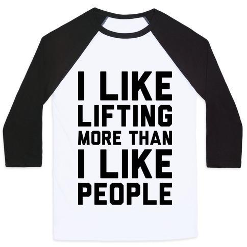Virgin Teez  Baseball Tee Unisex Classic Baseball Tee / x-small / White/Black I LIKE LIFTING MORE THAN I LIKE PEOPLE UNISEX CLASSIC BASEBALL TEE