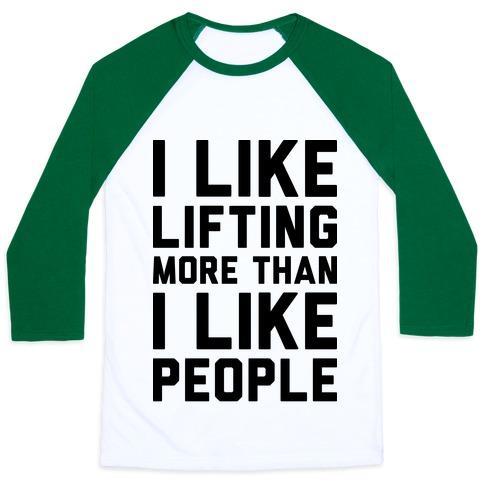 Virgin Teez  Baseball Tee Unisex Classic Baseball Tee / x-small / White/Dark Green I LIKE LIFTING MORE THAN I LIKE PEOPLE UNISEX CLASSIC BASEBALL TEE