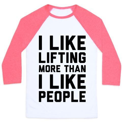 Virgin Teez  Baseball Tee Unisex Classic Baseball Tee / x-small / White/Neon Pink I LIKE LIFTING MORE THAN I LIKE PEOPLE UNISEX CLASSIC BASEBALL TEE