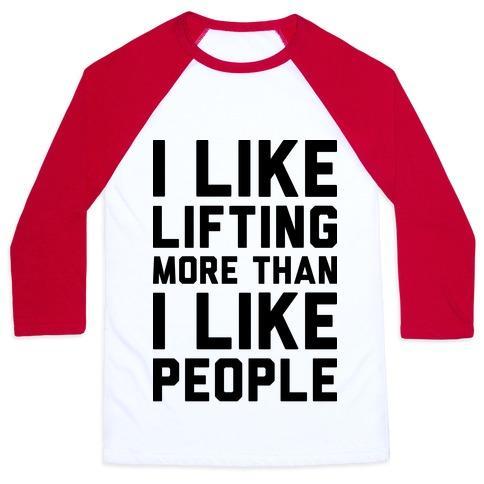 Virgin Teez  Baseball Tee Unisex Classic Baseball Tee / x-small / White/Red I LIKE LIFTING MORE THAN I LIKE PEOPLE UNISEX CLASSIC BASEBALL TEE