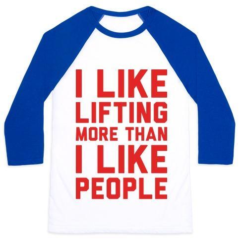 Virgin Teez  Baseball Tee Unisex Classic Baseball Tee / x-small / White/Blue I LIKE LIFTING MORE THAN I LIKE PEOPLE UNISEX CLASSIC BASEBALL TEE