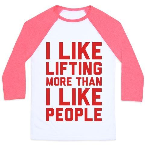 Virgin Teez  Baseball Tee Unisex Classic Baseball Tee / x-small / White/Neon Pink I LIKE LIFTING MORE THAN I LIKE PEOPLE UNISEX CLASSIC BASEBALL TEE