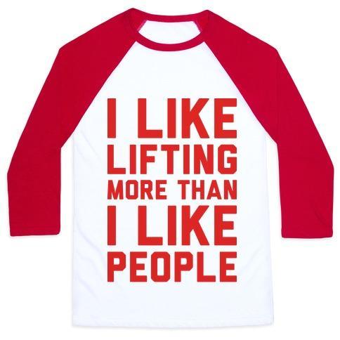Virgin Teez  Baseball Tee Unisex Classic Baseball Tee / x-small / White/Red I LIKE LIFTING MORE THAN I LIKE PEOPLE UNISEX CLASSIC BASEBALL TEE