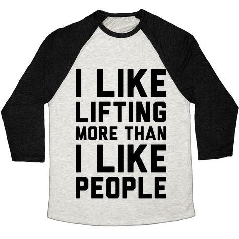 Virgin Teez  Baseball Tee Unisex Tri-Blend Baseball Tee / small / Oatmeal / Black I LIKE LIFTING MORE THAN I LIKE PEOPLE UNISEX TRI-BLEND BASEBALL TEE