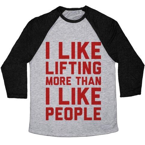 Virgin Teez  Baseball Tee Unisex Tri-Blend Baseball Tee / small / Athletic Gray / Black I LIKE LIFTING MORE THAN I LIKE PEOPLE UNISEX TRI-BLEND BASEBALL TEE