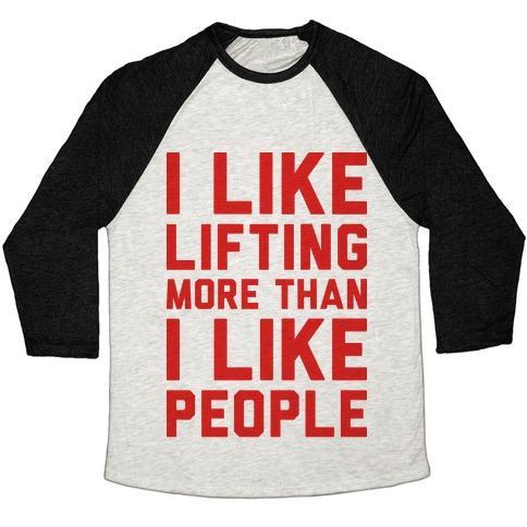 Virgin Teez  Baseball Tee Unisex Tri-Blend Baseball Tee / small / Oatmeal / Black I LIKE LIFTING MORE THAN I LIKE PEOPLE UNISEX TRI-BLEND BASEBALL TEE