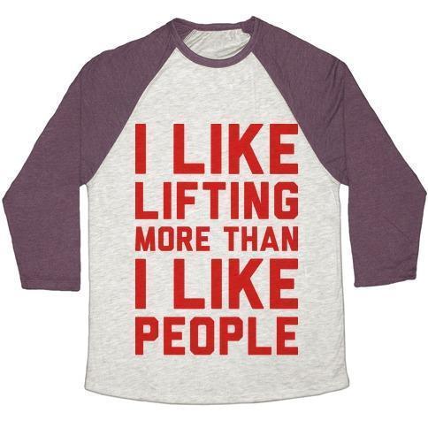 Virgin Teez  Baseball Tee Unisex Tri-Blend Baseball Tee / small / Oatmeal / Maroon I LIKE LIFTING MORE THAN I LIKE PEOPLE UNISEX TRI-BLEND BASEBALL TEE