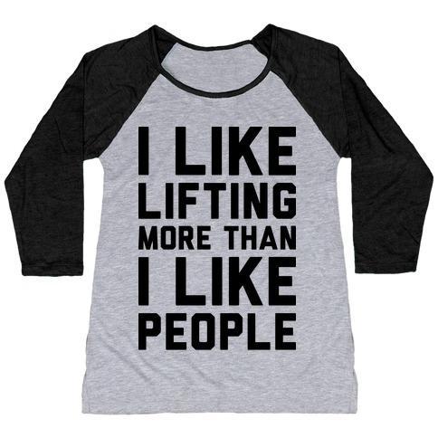 Virgin Teez  Baseball Tee Women's Tri-Blend Baseball Tee / small / Athletic Gray / Black I LIKE LIFTING MORE THAN I LIKE PEOPLE WOMEN'S TRI-BLEND BASEBALL TEE