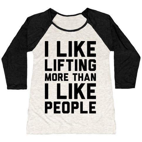 Virgin Teez  Baseball Tee Women's Tri-Blend Baseball Tee / small / Oatmeal / Black I LIKE LIFTING MORE THAN I LIKE PEOPLE WOMEN'S TRI-BLEND BASEBALL TEE