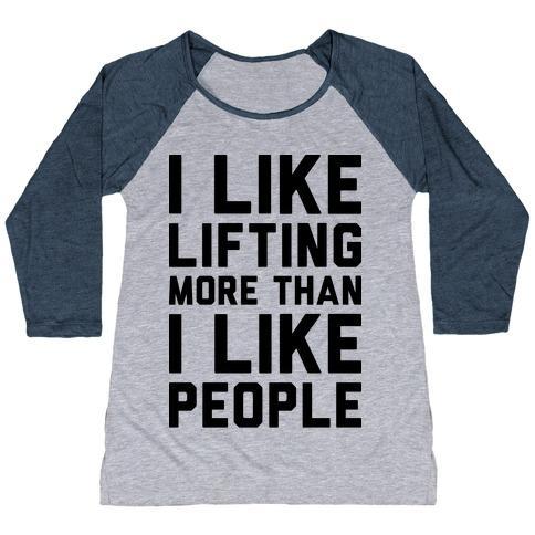 Virgin Teez  Baseball Tee Women's Tri-Blend Baseball Tee / small / Athletic Gray / Navy I LIKE LIFTING MORE THAN I LIKE PEOPLE WOMEN'S TRI-BLEND BASEBALL TEE