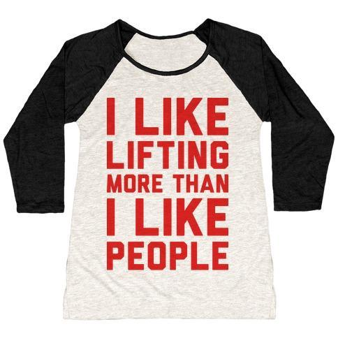 Virgin Teez  Baseball Tee Women's Tri-Blend Baseball Tee / small / Oatmeal / Black I LIKE LIFTING MORE THAN I LIKE PEOPLE WOMEN'S TRI-BLEND BASEBALL TEE