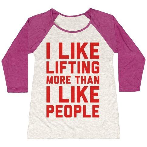 Virgin Teez  Baseball Tee Women's Tri-Blend Baseball Tee / small / Oatmeal / Berry I LIKE LIFTING MORE THAN I LIKE PEOPLE WOMEN'S TRI-BLEND BASEBALL TEE