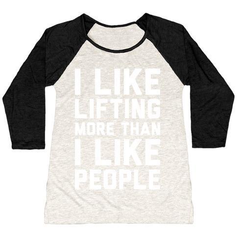 Virgin Teez  Baseball Tee Women's Tri-Blend Baseball Tee / small / Oatmeal / Black I LIKE LIFTING MORE THAN I LIKE PEOPLE WOMEN'S TRI-BLEND BASEBALL TEE
