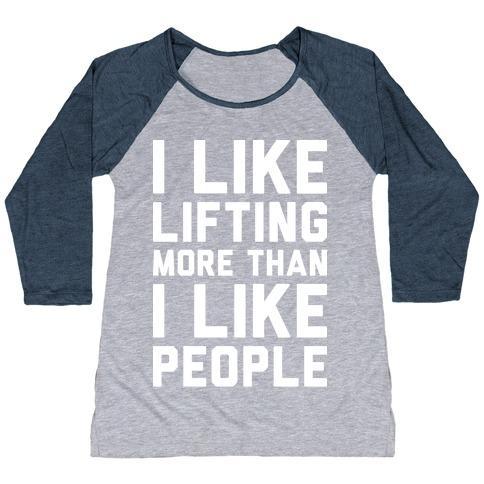 Virgin Teez  Baseball Tee Women's Tri-Blend Baseball Tee / small / Athletic Gray / Navy I LIKE LIFTING MORE THAN I LIKE PEOPLE WOMEN'S TRI-BLEND BASEBALL TEE
