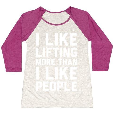 Virgin Teez  Baseball Tee Women's Tri-Blend Baseball Tee / small / Oatmeal / Berry I LIKE LIFTING MORE THAN I LIKE PEOPLE WOMEN'S TRI-BLEND BASEBALL TEE