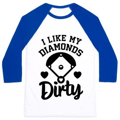 Virgin Teez  Baseball Tee Unisex Classic Baseball Tee / x-small / White/Blue I LIKE MY DIAMONDS DIRTY UNISEX CLASSIC BASEBALL TEE