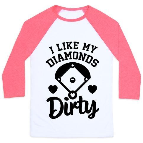 Virgin Teez  Baseball Tee Unisex Classic Baseball Tee / x-small / White/Neon Pink I LIKE MY DIAMONDS DIRTY UNISEX CLASSIC BASEBALL TEE