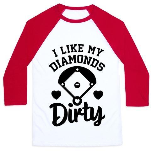 Virgin Teez  Baseball Tee Unisex Classic Baseball Tee / x-small / White/Red I LIKE MY DIAMONDS DIRTY UNISEX CLASSIC BASEBALL TEE