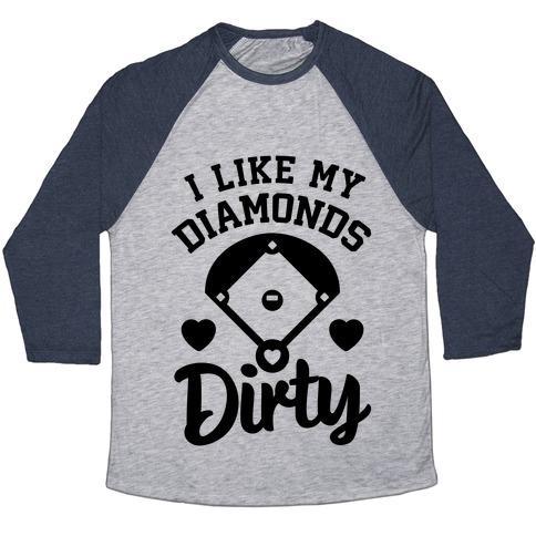 Virgin Teez  Baseball Tee Unisex Tri-Blend Baseball Tee / small / Athletic Gray / Navy I LIKE MY DIAMONDS DIRTY UNISEX TRI-BLEND BASEBALL TEE