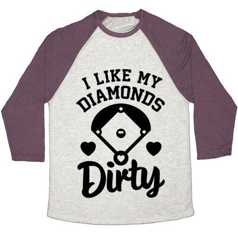 Virgin Teez  Baseball Tee Unisex Tri-Blend Baseball Tee / small / Oatmeal / Maroon I LIKE MY DIAMONDS DIRTY UNISEX TRI-BLEND BASEBALL TEE