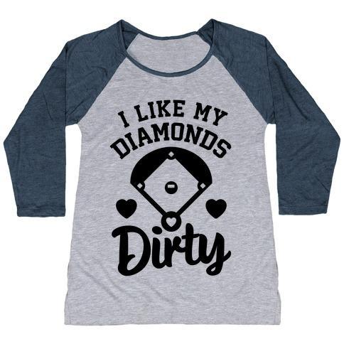 Virgin Teez  Baseball Tee Women's Tri-Blend Baseball Tee / small / Athletic Gray / Navy I LIKE MY DIAMONDS DIRTY WOMEN'S TRI-BLEND BASEBALL TEE