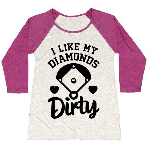 Virgin Teez  Baseball Tee Women's Tri-Blend Baseball Tee / small / Oatmeal / Berry I LIKE MY DIAMONDS DIRTY WOMEN'S TRI-BLEND BASEBALL TEE