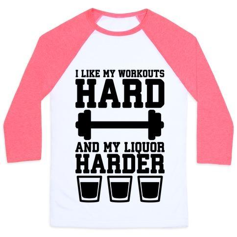 Virgin Teez  Baseball Tee Unisex Classic Baseball Tee / x-small / White/Neon Pink I LIKE MY WORKOUTS HARD AND MY LIQUOR HARDER UNISEX CLASSIC BASEBALL TEE