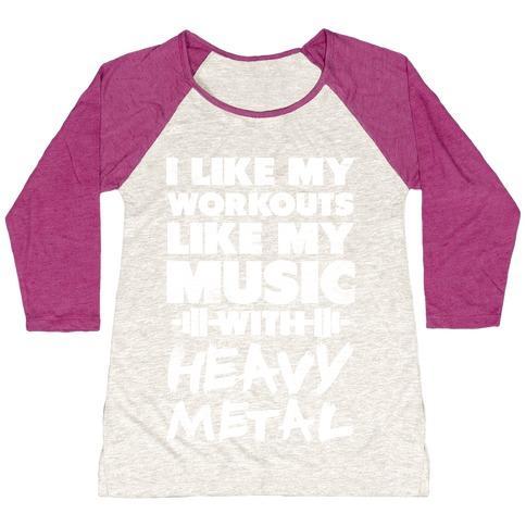 Virgin Teez  Baseball Tee Women's Tri-Blend Baseball Tee / small / Oatmeal / Berry I LIKE MY WORKOUTS LIKE MY MUSIC WOMEN'S TRI-BLEND BASEBALL TEE