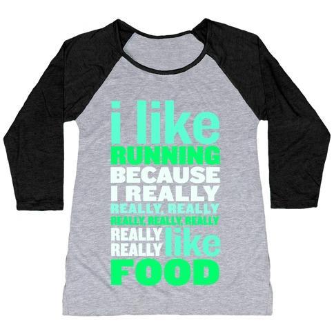Virgin Teez  Baseball Tee Women's Tri-Blend Baseball Tee / small / Athletic Gray / Black I LIKE RUNNING (FOOD) WOMEN'S TRI-BLEND BASEBALL TEE