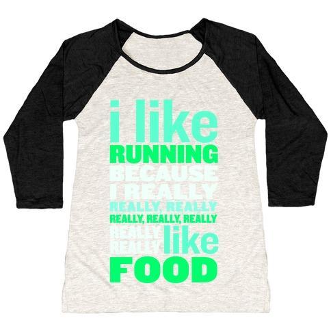 Virgin Teez  Baseball Tee Women's Tri-Blend Baseball Tee / small / Oatmeal / Black I LIKE RUNNING (FOOD) WOMEN'S TRI-BLEND BASEBALL TEE