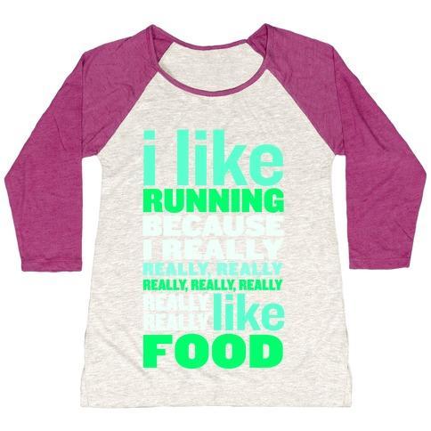 Virgin Teez  Baseball Tee Women's Tri-Blend Baseball Tee / small / Oatmeal / Berry I LIKE RUNNING (FOOD) WOMEN'S TRI-BLEND BASEBALL TEE