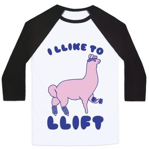 Virgin Teez  Baseball Tee Unisex Classic Baseball Tee / x-small / White/Black I LIKE TO LIFT LLAMA UNISEX CLASSIC BASEBALL TEE