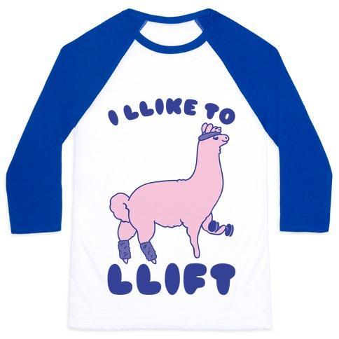 Virgin Teez  Baseball Tee Unisex Classic Baseball Tee / x-small / White/Blue I LIKE TO LIFT LLAMA UNISEX CLASSIC BASEBALL TEE